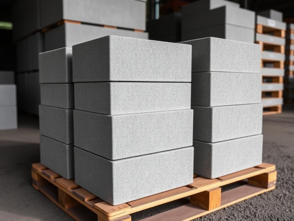Grey concrete masonry blocks stacked on a pallet